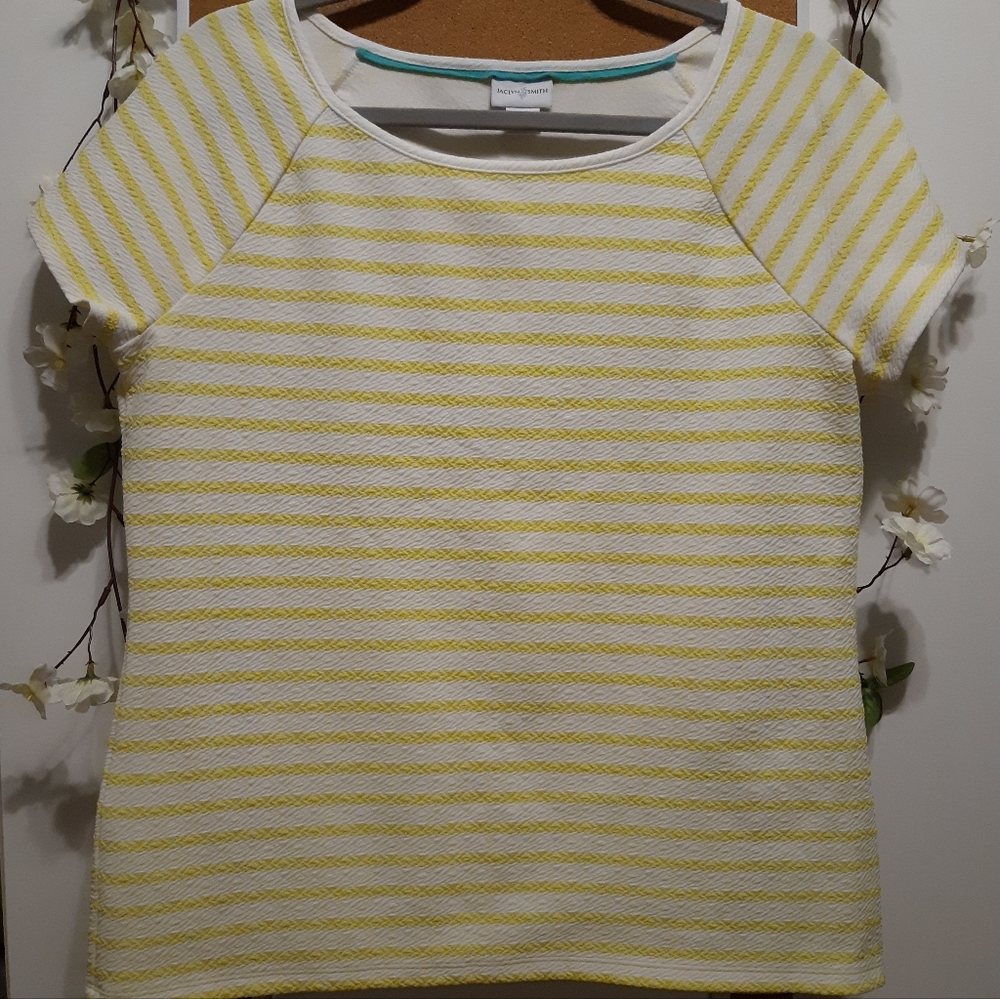 Jaclyn Smith- Medium neon yellow and white striped shirt